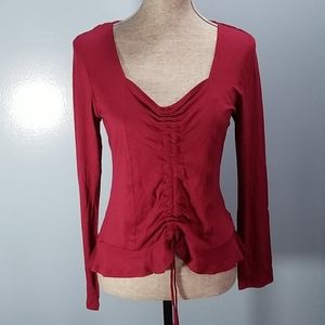 Ruched front Lace back Top Burgundy NWT